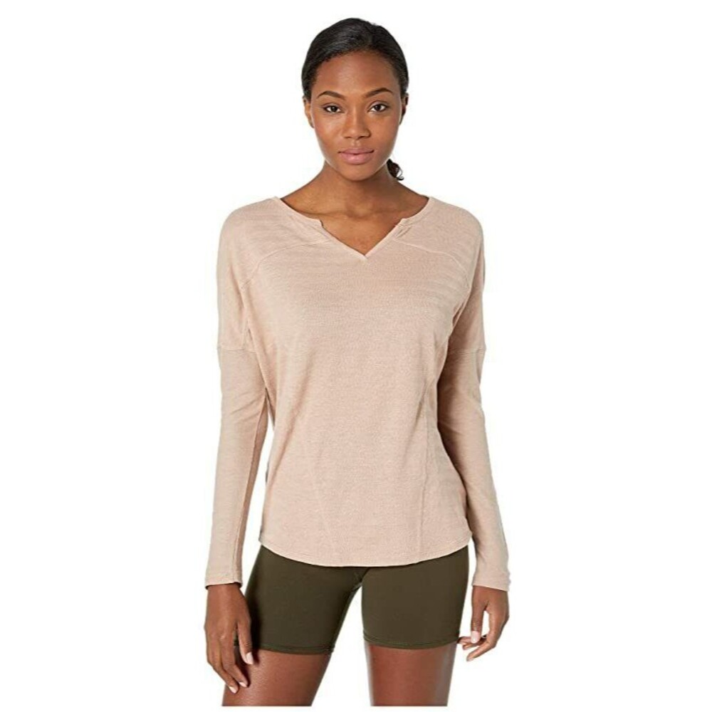 New Womens NWT S PrAna Top Cotton Gladis Organic Casual Champagne LS Logo Dolman - Picture 2 of 10